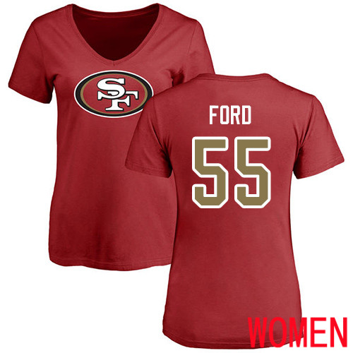 San Francisco 49ers Red Women Dee Ford Name and Number Logo #55 NFL T Shirt